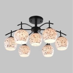 Candelabru integrat în stil mediteranean cu 7 lumini cu abajur din sticlă