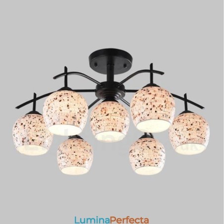 Candelabru integrat în stil mediteranean cu 7 lumini cu abajur din sticlă