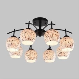 Candelabru integrat în stil mediteranean cu 8 lumini, cu abajur din sticlă