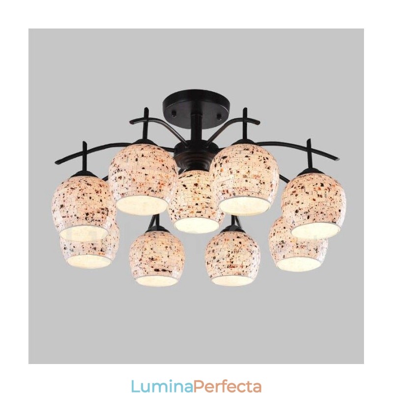 Candelabru integrat în stil mediteranean 9 lumini cu abajur din sticlă