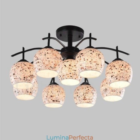 Candelabru integrat în stil mediteranean 9 lumini cu abajur din sticlă Candelabru integrat în stil mediteranean 9 lumini cu abajur din sticlă