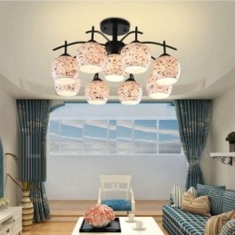 Candelabru integrat în stil mediteranean 9 lumini cu abajur din sticlă