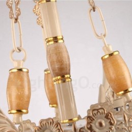 Candelabru metalic integrat în stil mediteranean cu 5 lumini cu abajur din sticlă