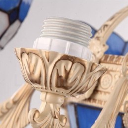 Candelabru metalic integrat în stil mediteranean cu 5 lumini cu abajur din sticlă