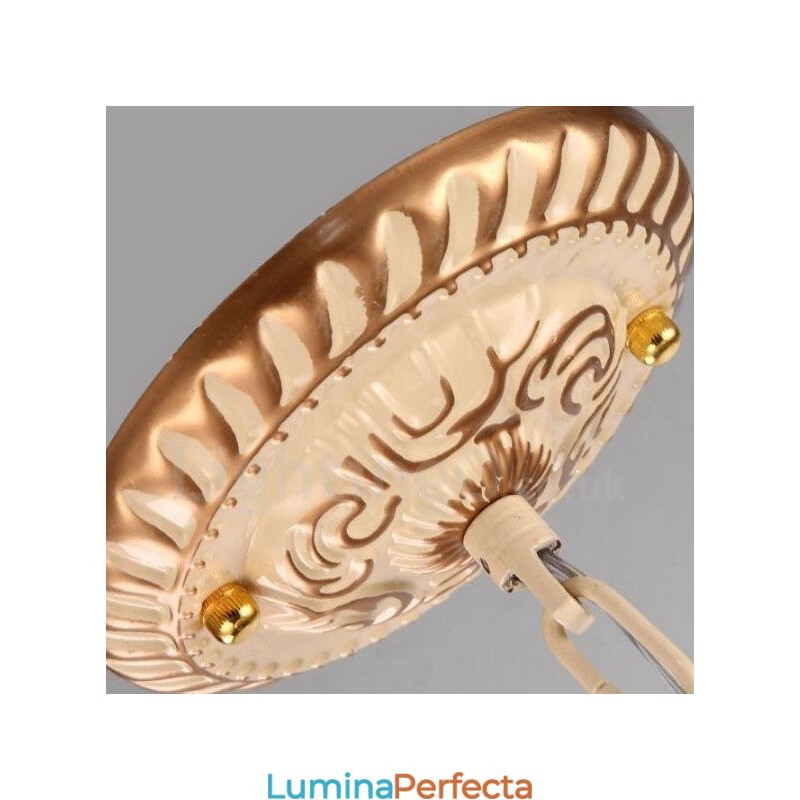 Candelabru metalic integrat în stil mediteranean cu 9 lumini, cu abajur din sticlă