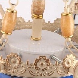 Candelabru metalic integrat în stil mediteranean cu 9 lumini, cu abajur din sticlă