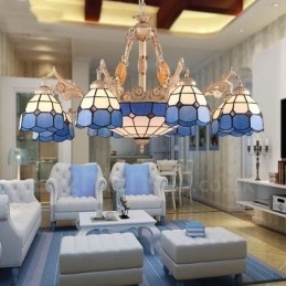 11 Candelabru integrat din metal în stil mediteranean cu abajur din sticlă