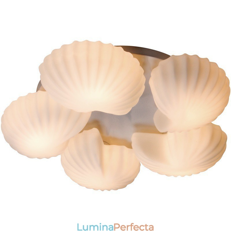 Candelabru tradițional clasic integrat Conch 5 lumini cu abajur din sticlă