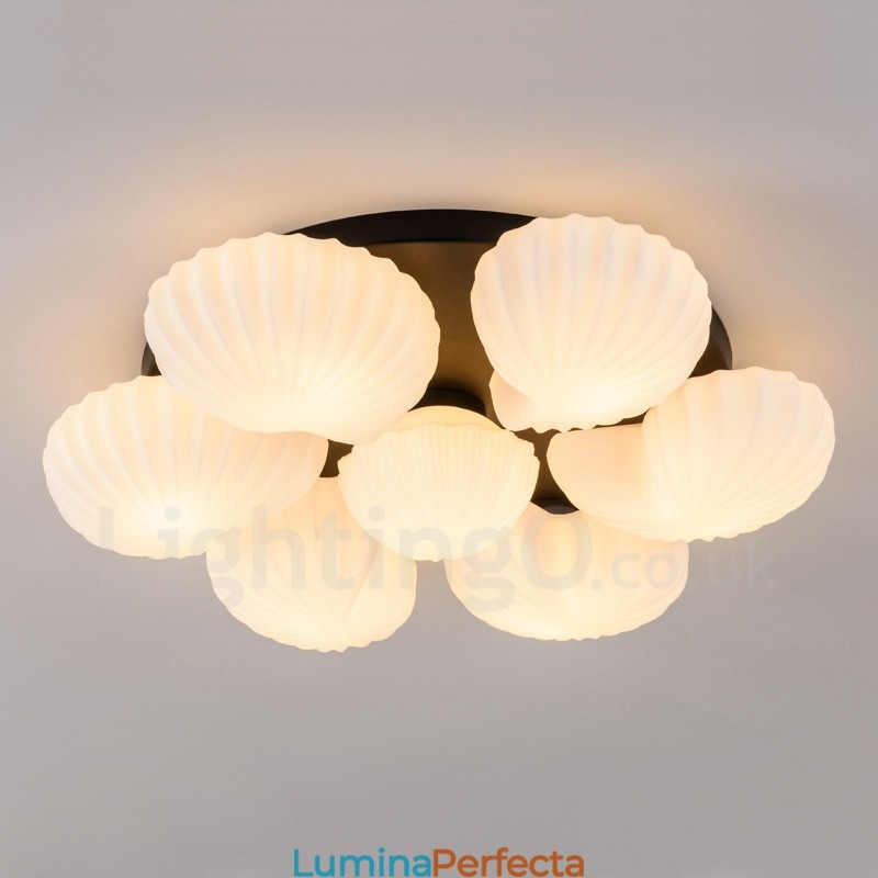 Candelabru tradițional clasic integrat cu 7 lumini cu abajur din sticlă