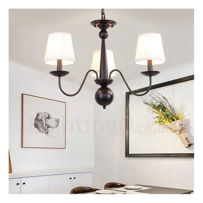 Candelabru metalic integrat Rustic Lodge cu 3 lumini cu abajur din material textil