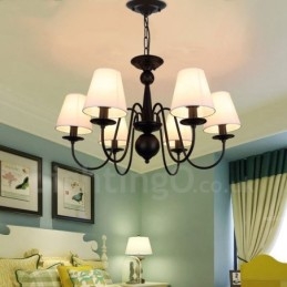 Candelabru metalic integrat Rustic Lodge cu 6 lumini cu abajur din material textil