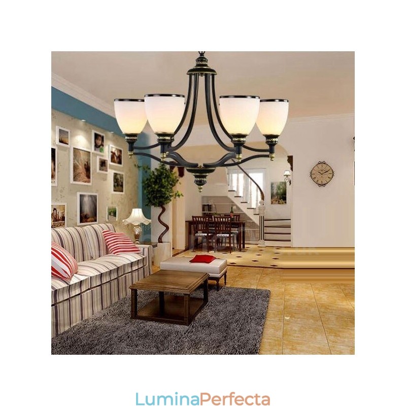 Candelabru metalic integrat Rustic Lodge cu 6 lumini