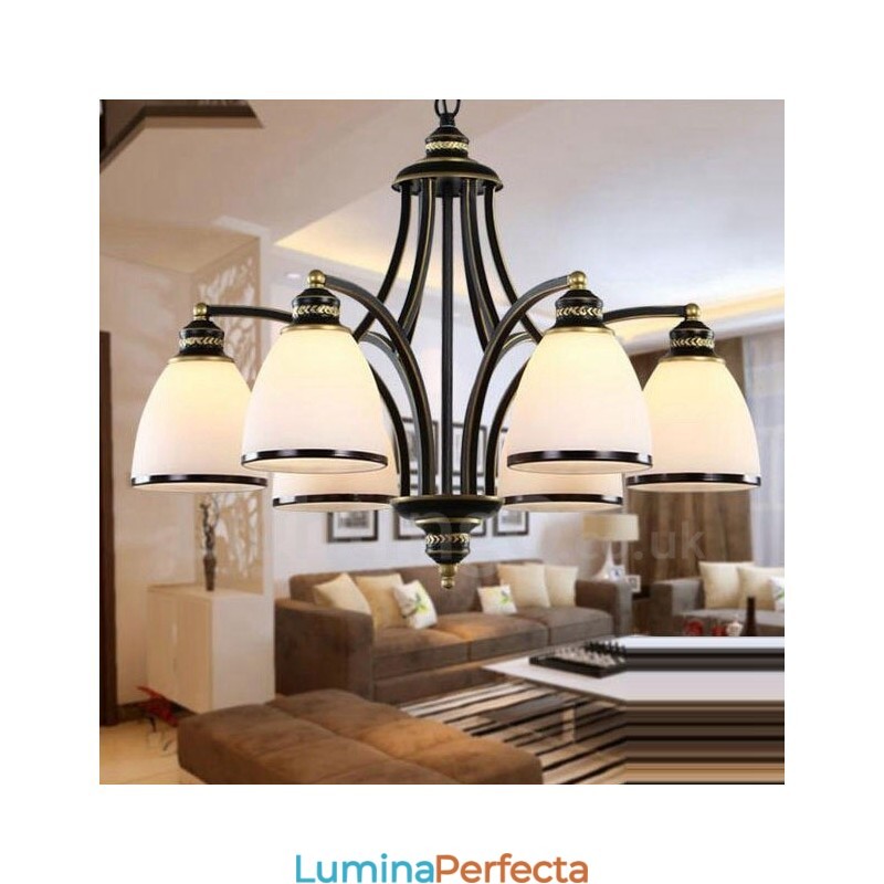 Candelabru metalic integrat Rustic Lodge cu 6 lumini