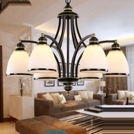 Candelabru metalic integrat Rustic Lodge cu 6 lumini Candelabru metalic integrat Rustic Lodge cu 6 lumini