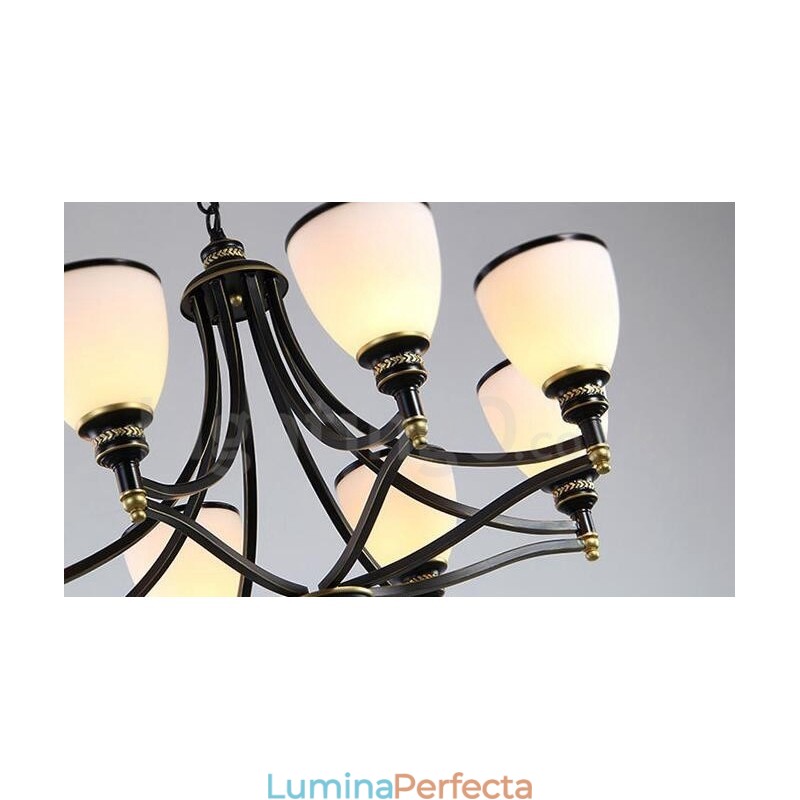 Candelabru metalic integrat Rustic Lodge cu 8 lumini