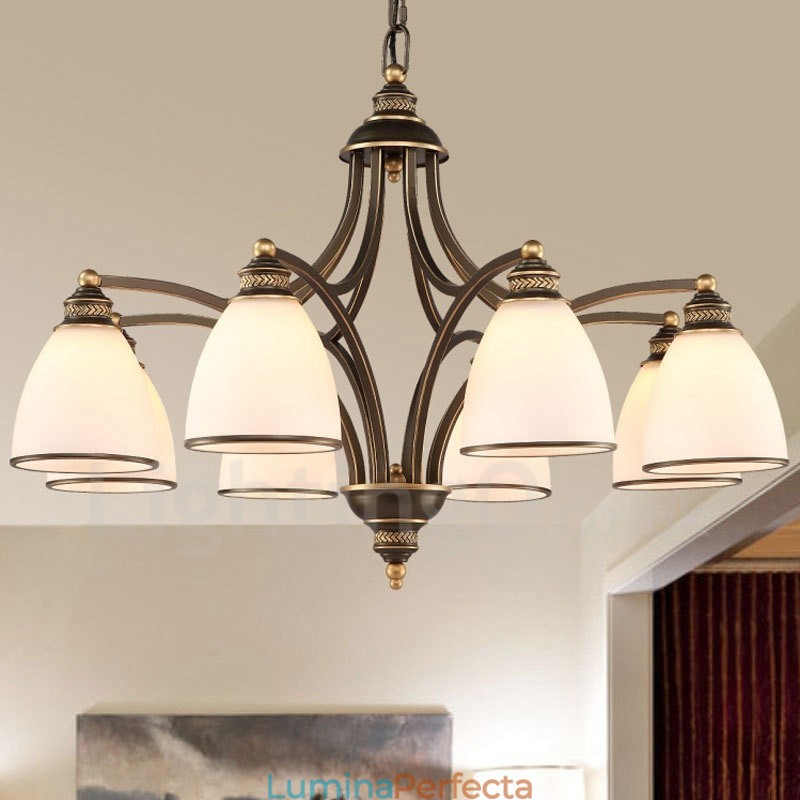 Candelabru metalic integrat Rustic Lodge cu 8 lumini