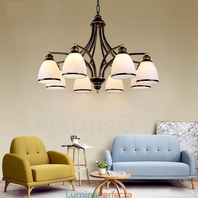 Candelabru metalic integrat Rustic Lodge cu 8 lumini