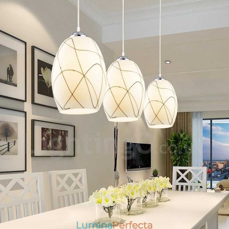 Lampă suspendată din metal, modernă, integrată, cu 3 lumini
