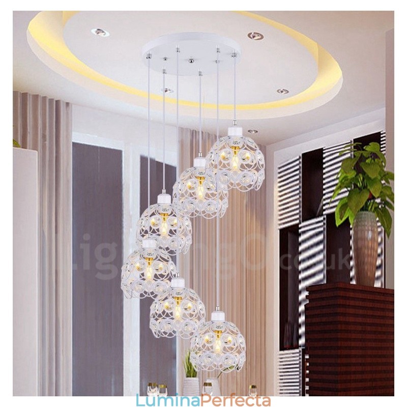 Lumină suspendată integrată Rustic Lodge cu 6 lumini