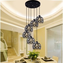 Lumină suspendată integrată Rustic Lodge cu 6 lumini