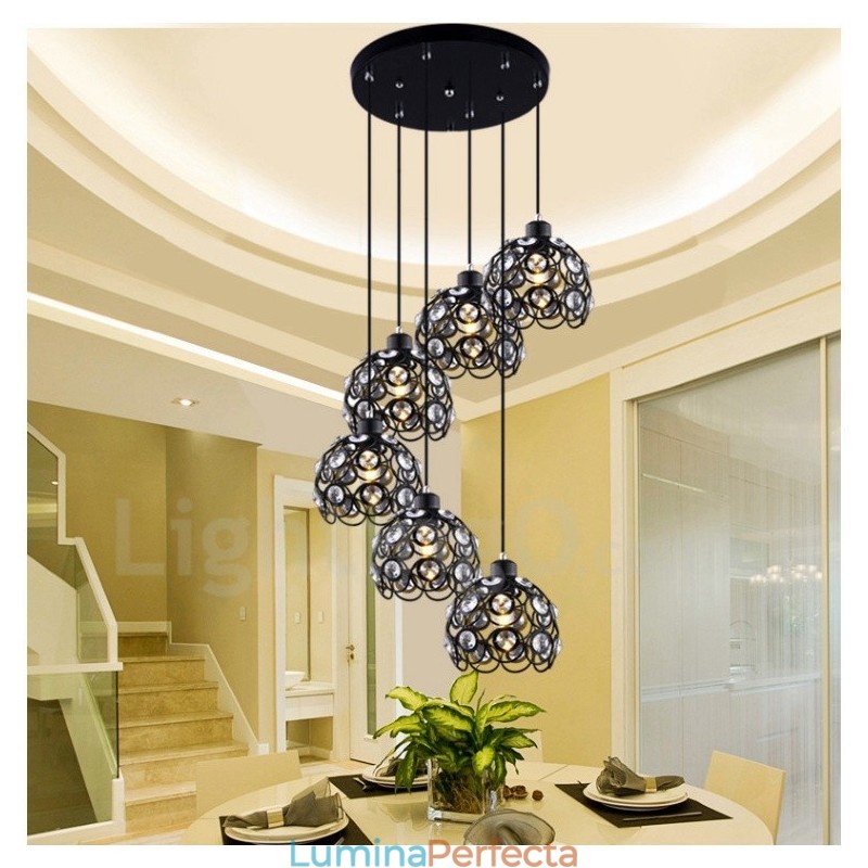 Lumină suspendată integrată Rustic Lodge cu 6 lumini