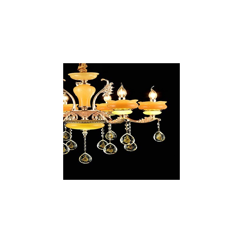Caracteristică tradițională clasică din aliaj de zinc pentru candelabru din metal cu 6 becuri în stil mini cristal