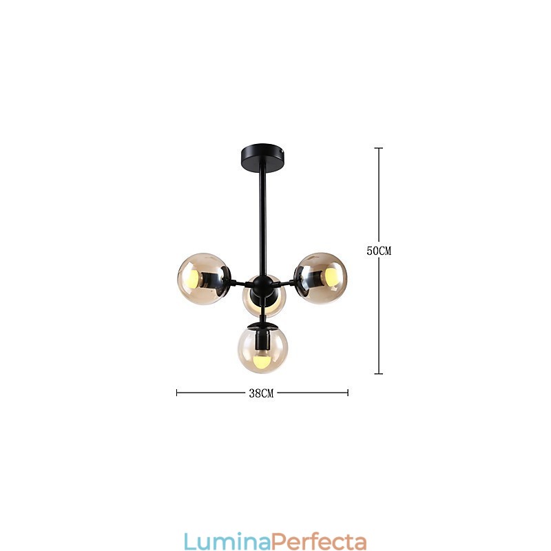 Lampă suspendată cu patru lumini în stil european modern Modo metal, sticlă, candelabru industrial decorat în foaier