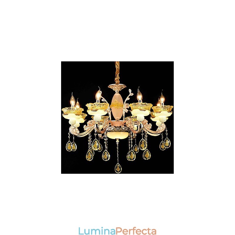 Caracteristică tradițională clasică galvanizată pentru candelabru din metal cu 8 becuri în stil mini de cristal