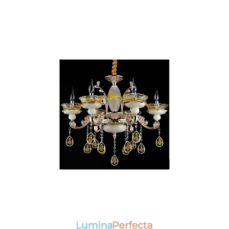 Caracteristică tradițională clasică galvanizată pentru candelabru din metal cu 8 becuri în stil mini de cristal