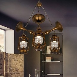 Rustic Lodge Vintage Retro Country Globe Pictură Caracteristică pentru Mini Style Designers Candelabru din metal