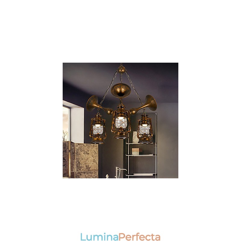 Rustic Lodge Vintage Retro Country Globe Pictură Caracteristică pentru Mini Style Designers Candelabru din metal