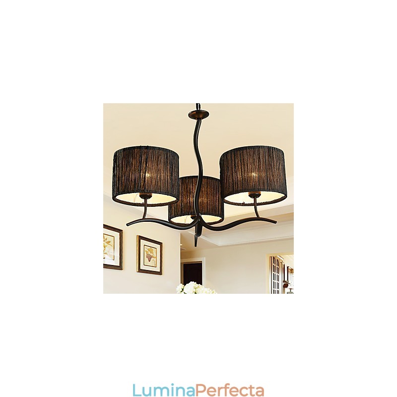 Candelabru clasic tradițional cu 3 lumini cu abajur de tambur simplu din material textil