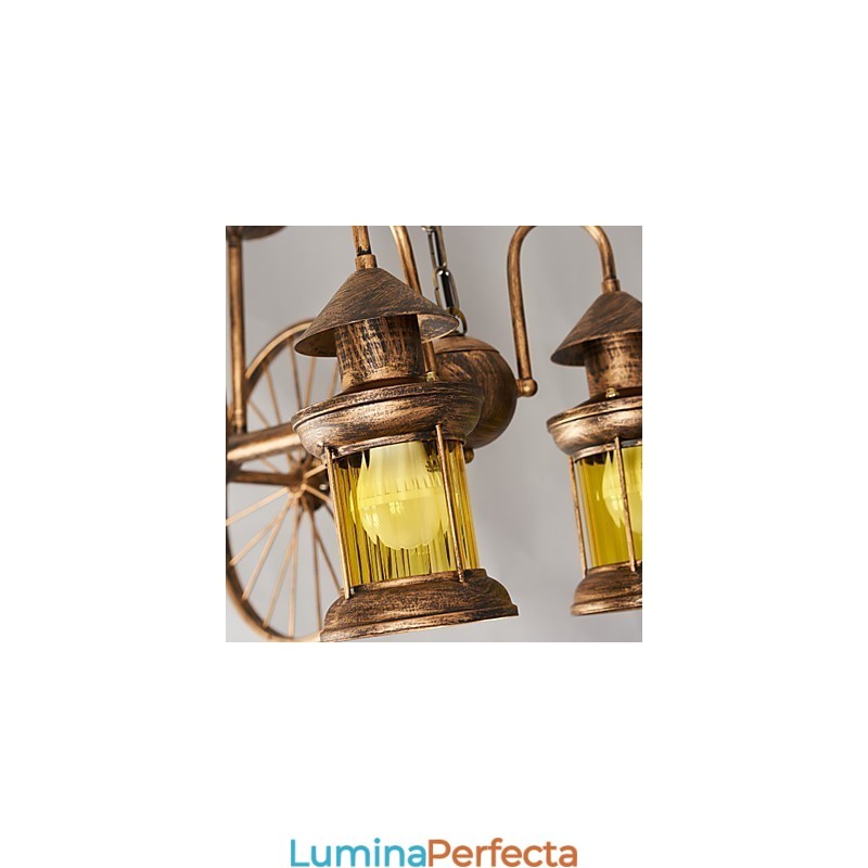 Rustic Lodge Vintage Retro Country Globe Pictură Caracteristică pentru Mini Style Designers Candelabru din metal