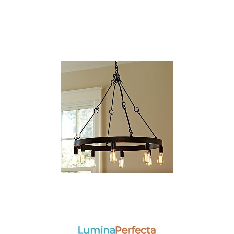 Lampă suspendată din fier în stil retro cu 8 lumini