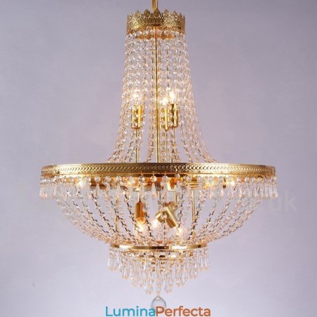 Caracteristică tradițională clasică galvanizată pentru candelabru din metal cu 9 becuri în stil mini de cristal