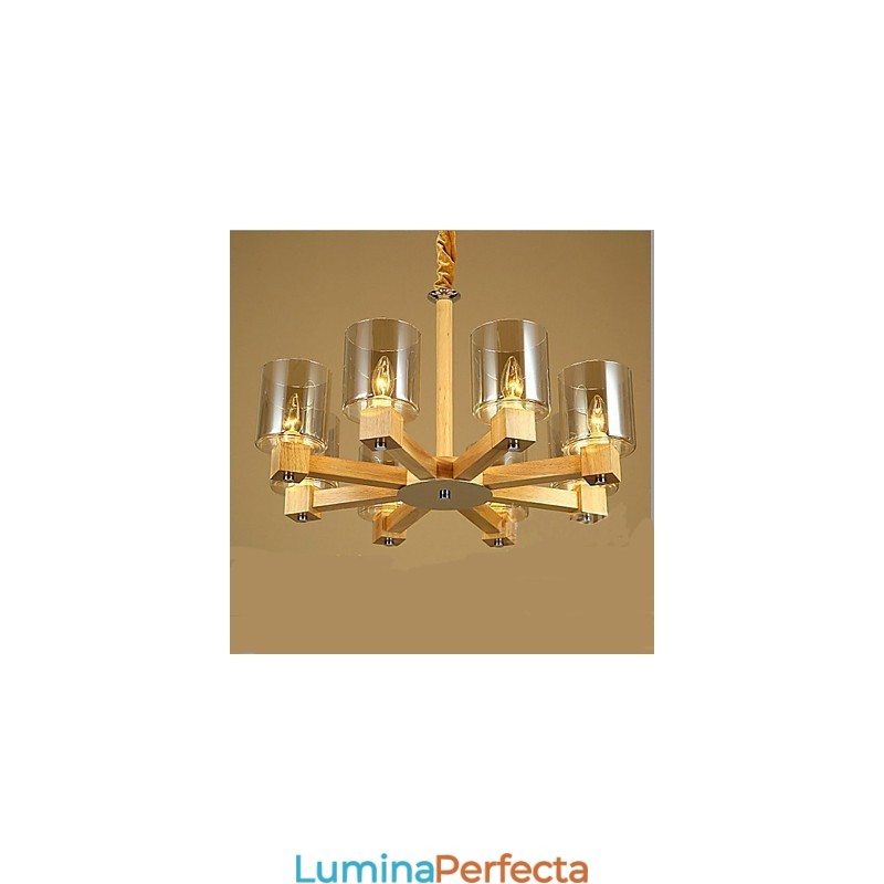 Lampă suspendată de modă, capac din sticlă din lemn