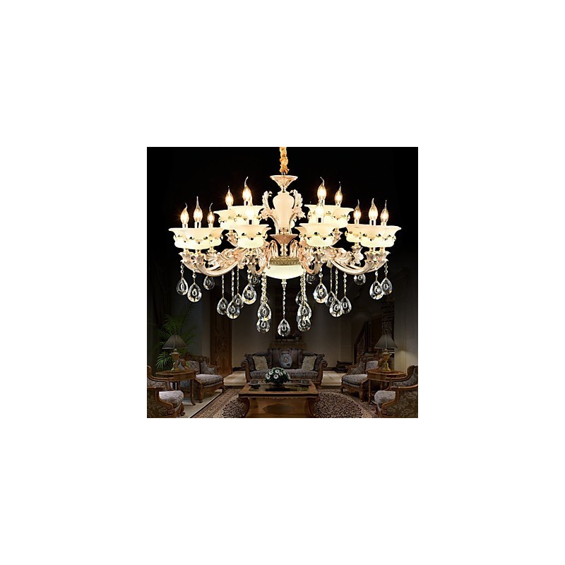 Caracteristică tradițională clasică din aliaj de zinc pentru candelabru cu 15 becuri din metal în stil mini de cristal