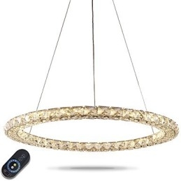 Lampă cu pandantiv din cristal inel Candelabru din cristal modern Plafoniere Corpuri pentru lămpi de interior reglabile cu telecomandă