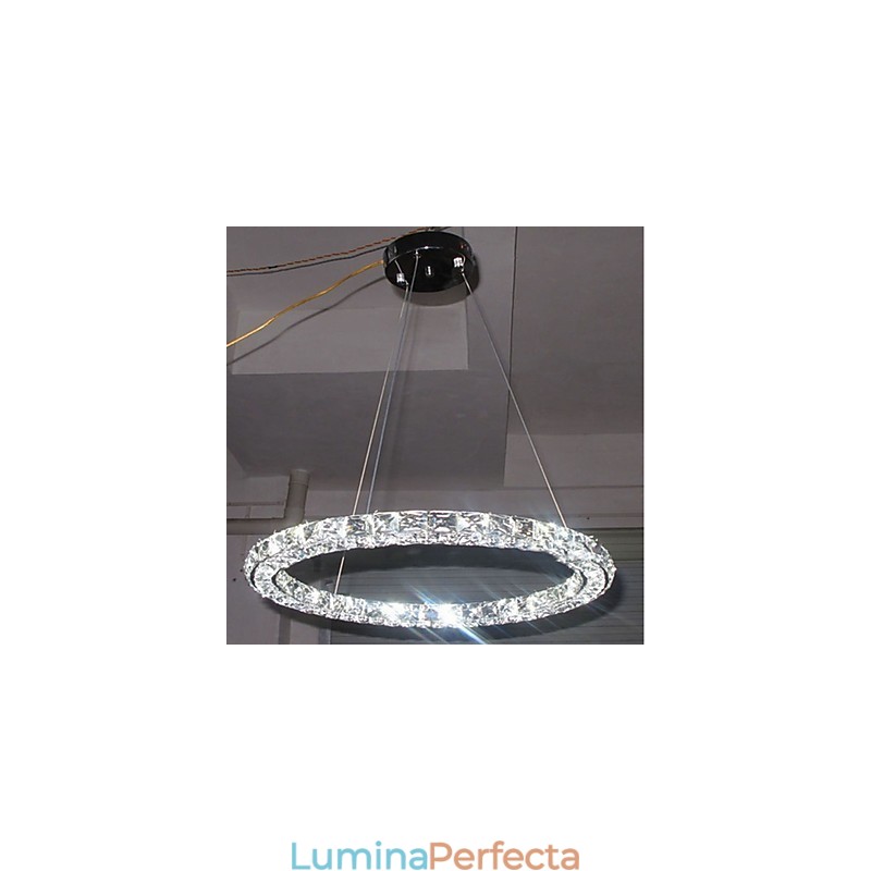 Lampă cu pandantiv din cristal inel Candelabru din cristal modern Plafoniere Corpuri pentru lămpi de interior reglabile cu telecomandă