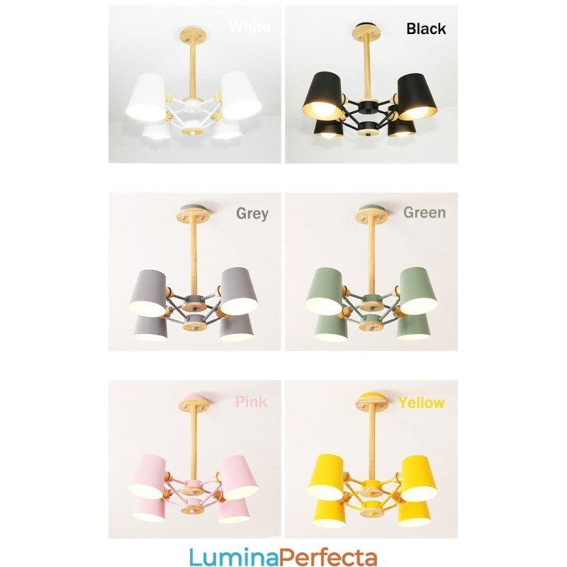 Candelabru din metal cu 4 lumini multicolore din lemn de macaron
