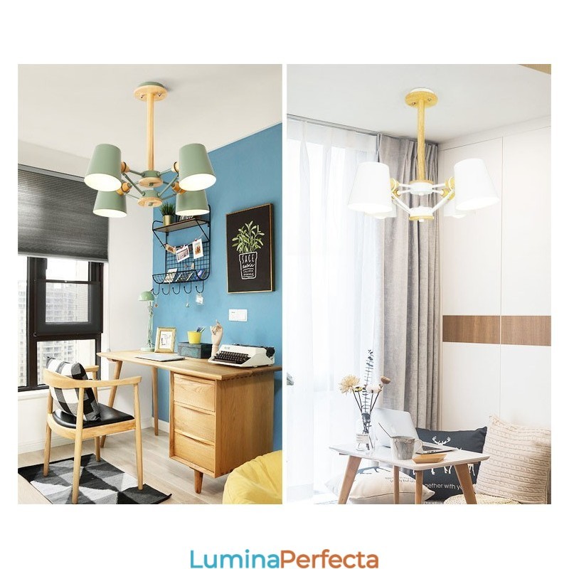 Candelabru din metal cu 4 lumini multicolore din lemn de macaron