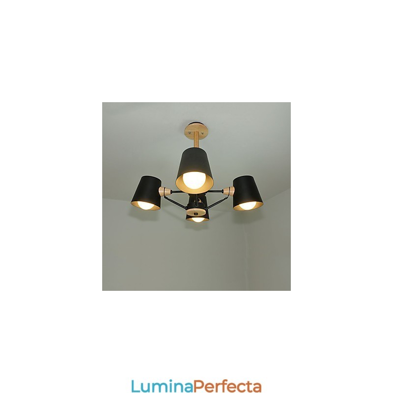 Candelabru din metal cu 4 lumini multicolore din lemn de macaron
