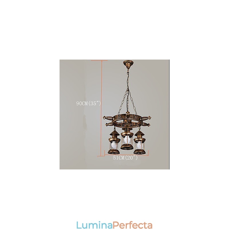 Rustic Lodge Vintage Retro Country Globe Pictură Caracteristică pentru Mini Style Designers Candelabru din metal