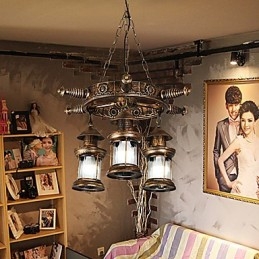 Rustic Lodge Vintage Retro Country Globe Pictură Caracteristică pentru Mini Style Designers Candelabru din metal