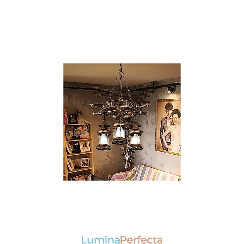 Rustic Lodge Vintage Retro Country Globe Pictură Caracteristică pentru Mini Style Designers Candelabru din metal