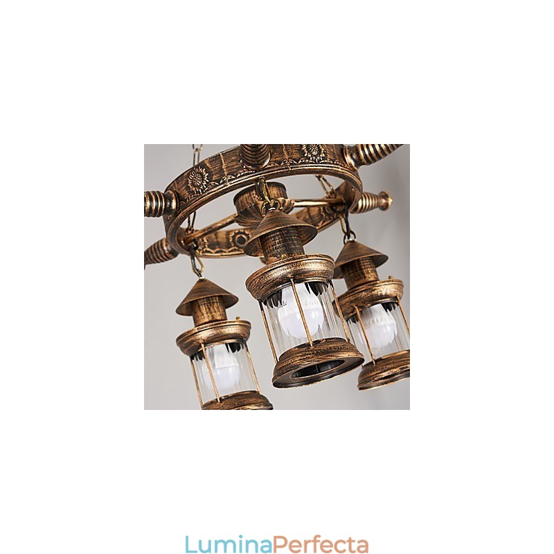 Rustic Lodge Vintage Retro Country Globe Pictură Caracteristică pentru Mini Style Designers Candelabru din metal