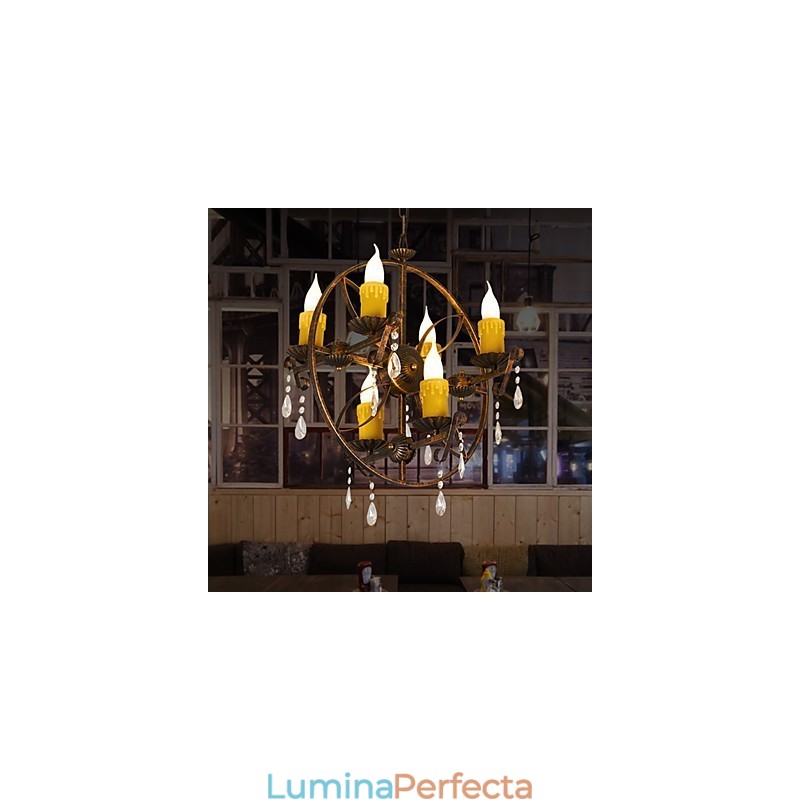 Rustic Lodge Vintage Retro Country Globe Pictură Caracteristică pentru Mini Style Designers Candelabru din metal