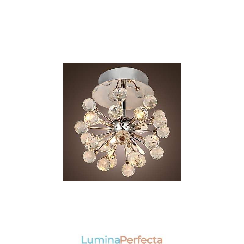 Candelabru modern, contemporan, din cristal, în stil mini, din metal cromat
