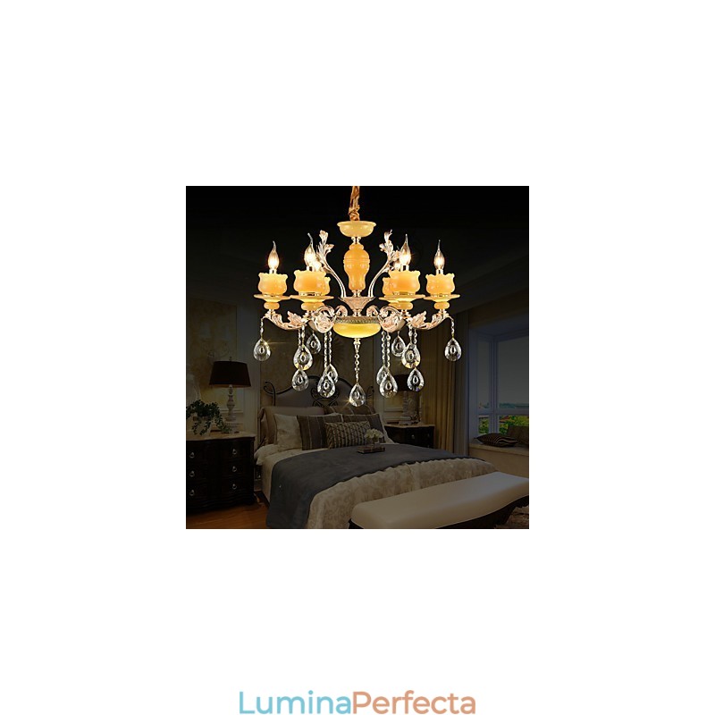 Caracteristică tradițională clasică din aliaj de zinc pentru candelabru din metal cu 6 becuri în stil mini cristal