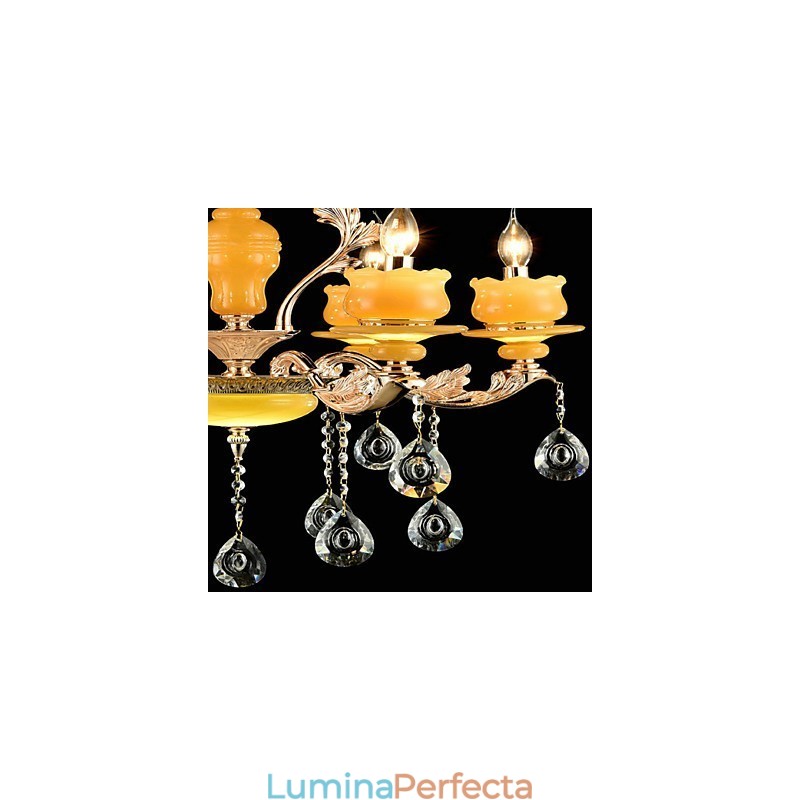 Caracteristică tradițională clasică din aliaj de zinc pentru candelabru din metal cu 6 becuri în stil mini cristal